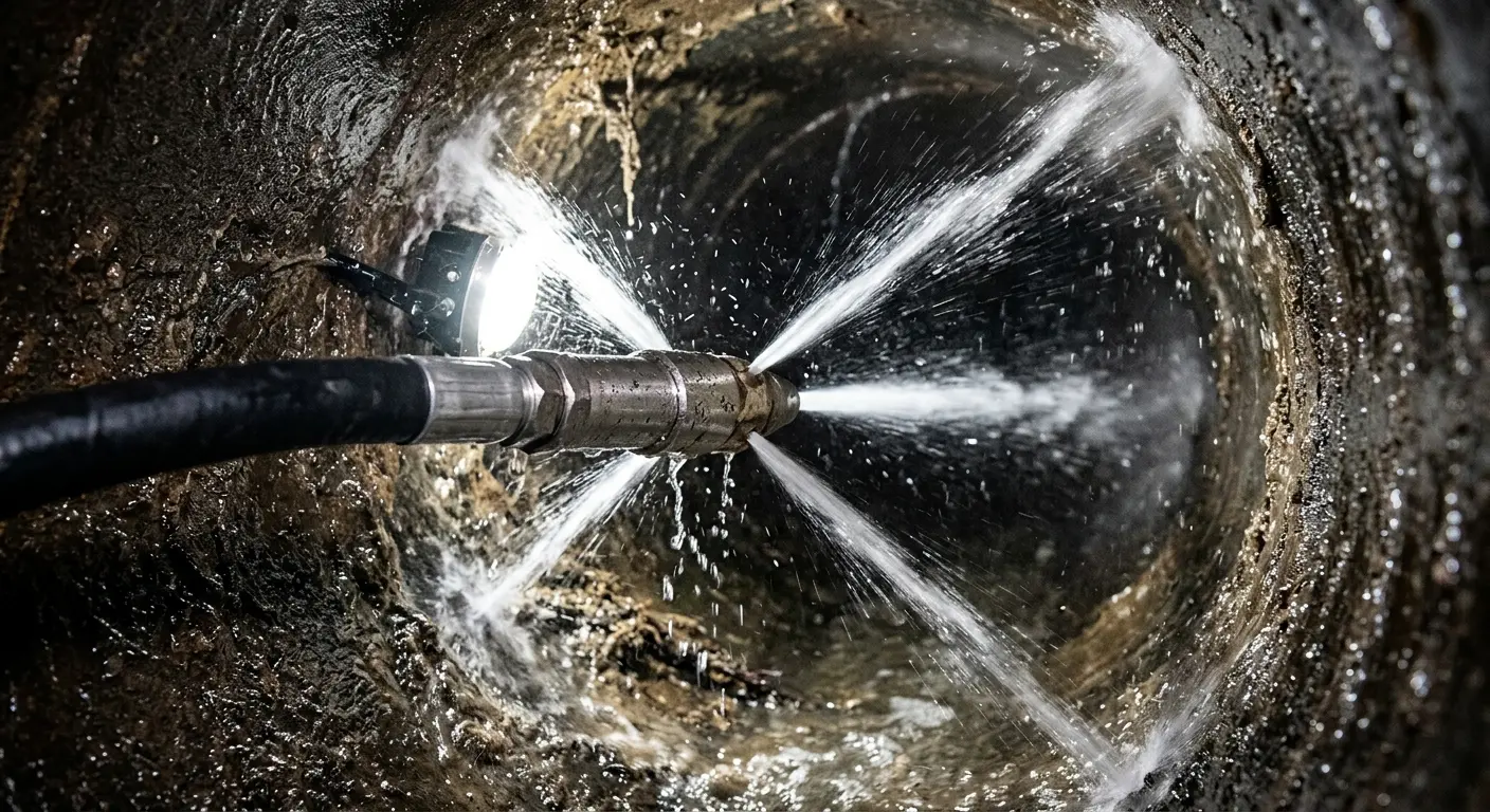High-pressure hydro jetting nozzle cleaning sewer pipe for Emergency Drain Service in Laie